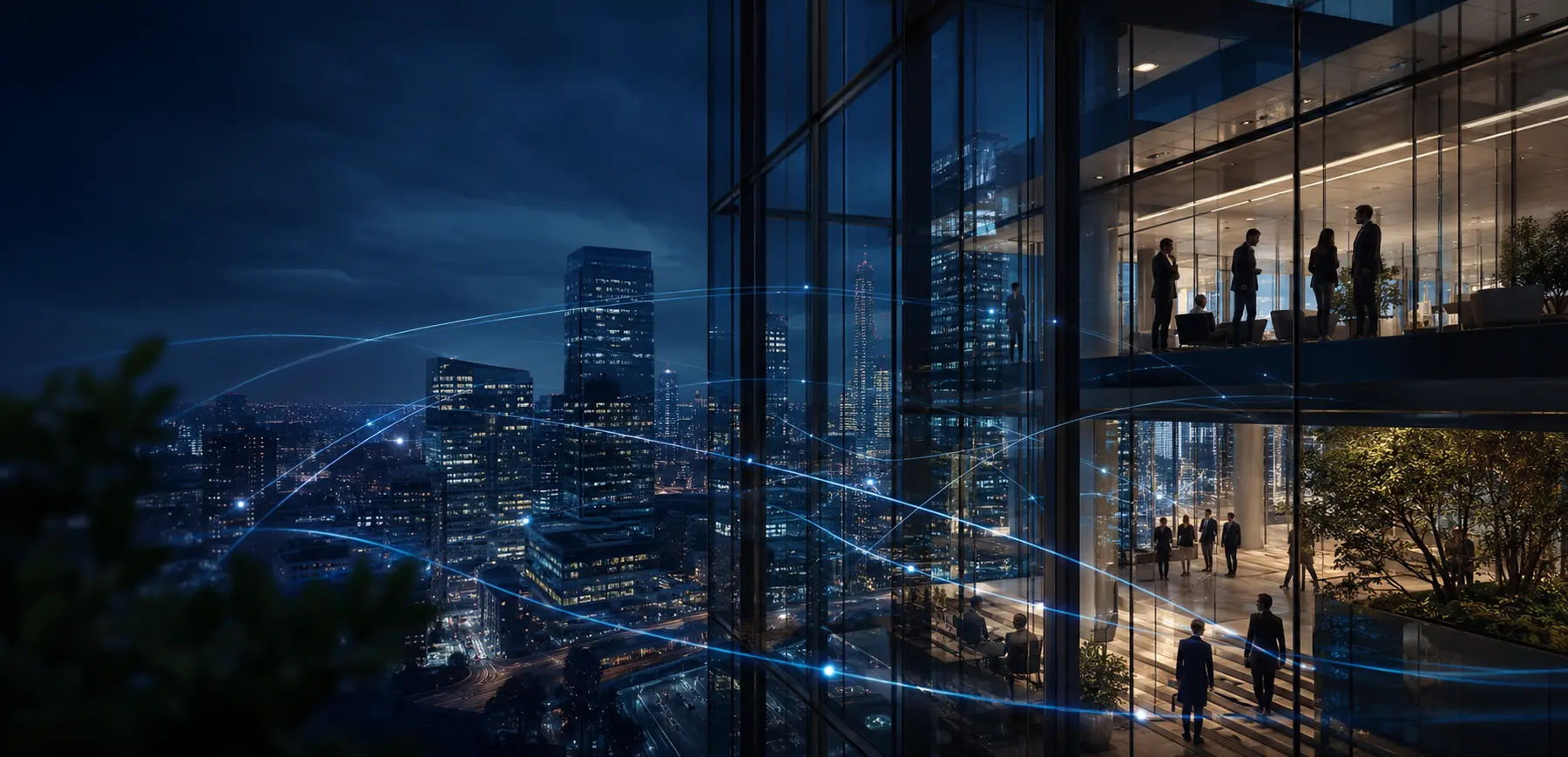 Connected business operations across a modern enterprise cityscape